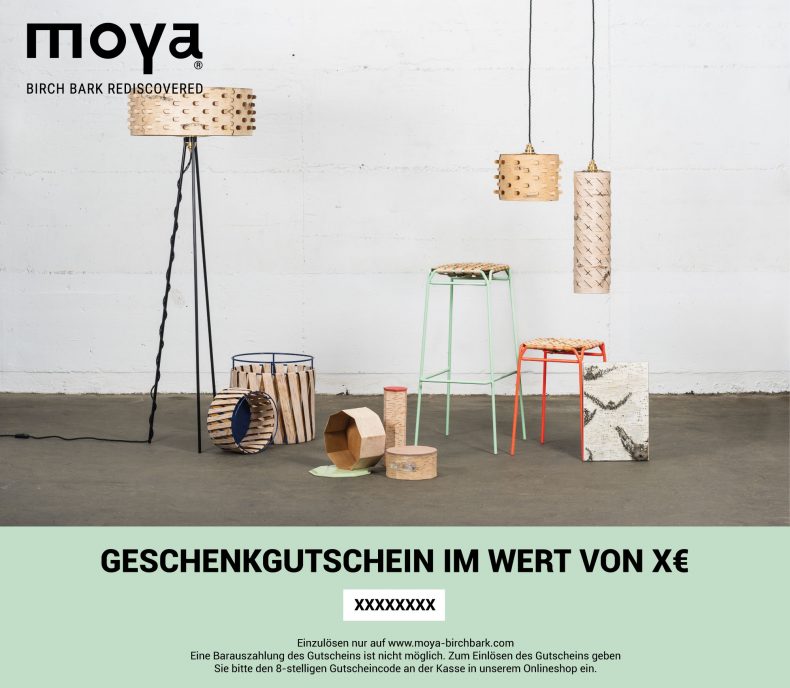 Geschenkgutschein für Birken Produkte von MOYA Birch Bark
